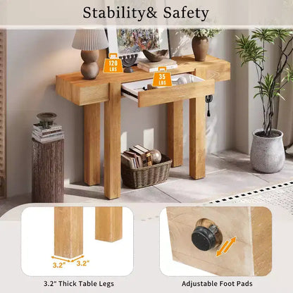 Console en bois massif avec rangement dissimulé et station de charge intégrée