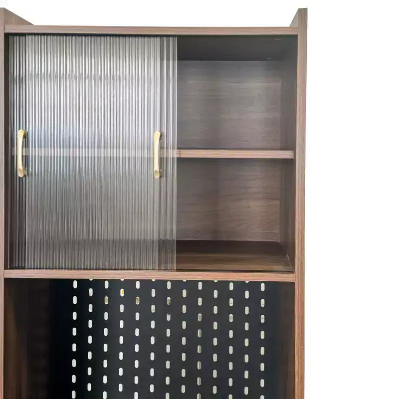 Bureau pliant avec meuble de rangement et étagères ouvertes pour bureau à domicile, Noyer
