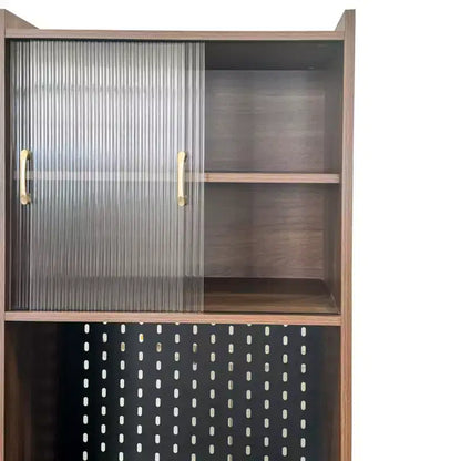 Bureau pliant avec meuble de rangement et étagères ouvertes pour bureau à domicile, Noyer
