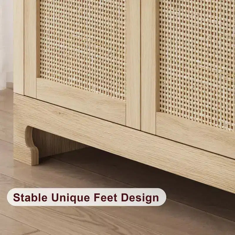 Buffet en rotin, console de rangement style ferme avec étagères réglables pour salle à manger et salon
