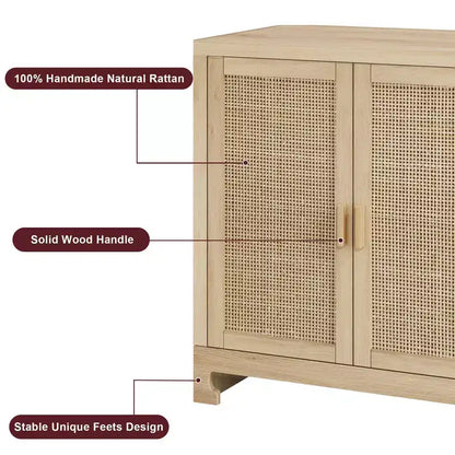 Buffet en rotin, console de rangement style ferme avec étagères réglables pour salle à manger et salon