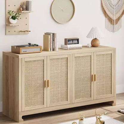 Buffet en rotin, console de rangement style ferme avec étagères réglables pour salle à manger et salon