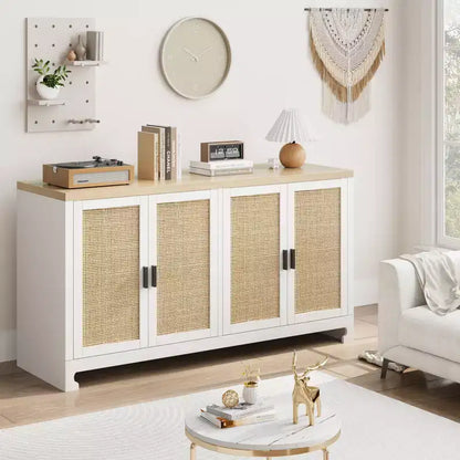 Buffet en rotin, console de rangement style ferme avec étagères réglables pour salle à manger et salon