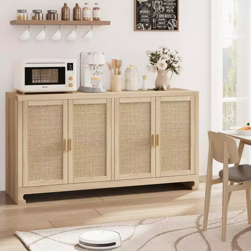 Buffet en rotin, console de rangement style ferme avec étagères réglables pour salle à manger et salon