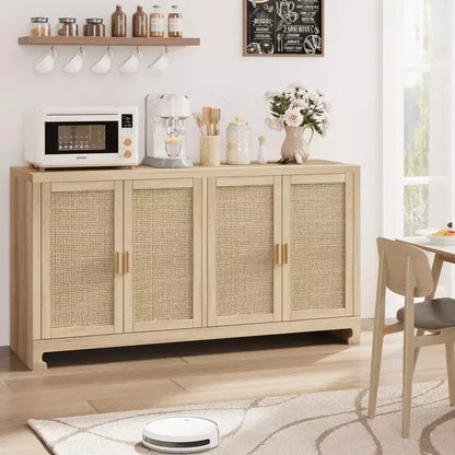 Buffet en rotin, console de rangement style ferme avec étagères réglables pour salle à manger et salon