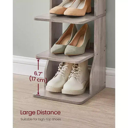 Meuble à chaussures vertical 7 niveaux, organisateur de chaussures étroit de 110 cm de haut avec 2 crochets et kit anti-basculement, étagère d'angle peu encombrante pour entrée ou chambre