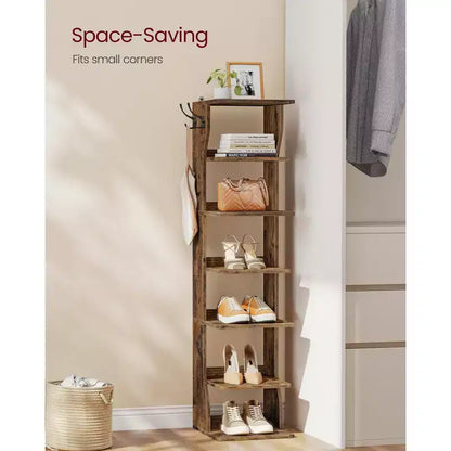 Meuble à chaussures vertical 7 niveaux, organisateur de chaussures étroit de 110 cm de haut avec 2 crochets et kit anti-basculement, étagère d'angle peu encombrante pour entrée ou chambre