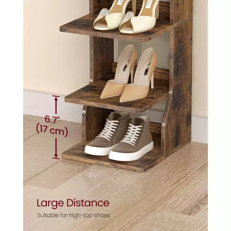Meuble à chaussures vertical 7 niveaux, organisateur de chaussures étroit de 110 cm de haut avec 2 crochets et kit anti-basculement, étagère d'angle peu encombrante pour entrée ou chambre
