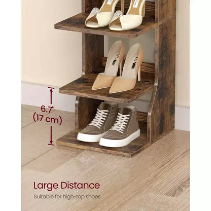 Meuble à chaussures vertical 7 niveaux, organisateur de chaussures étroit de 110 cm de haut avec 2 crochets et kit anti-basculement, étagère d'angle peu encombrante pour entrée ou chambre