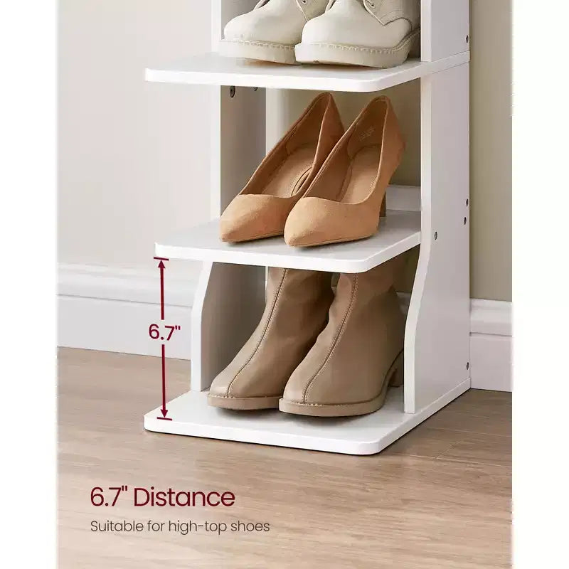 Meuble à chaussures vertical 7 niveaux, organisateur de chaussures étroit de 110 cm de haut avec 2 crochets et kit anti-basculement, étagère d'angle peu encombrante pour entrée ou chambre