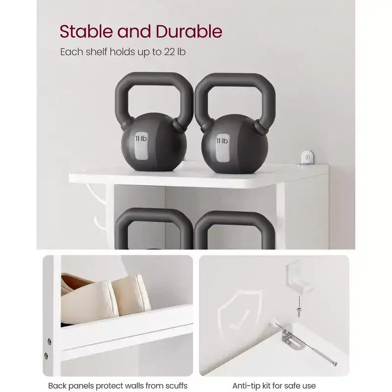 Meuble à chaussures vertical 7 niveaux, organisateur de chaussures étroit de 110 cm de haut avec 2 crochets et kit anti-basculement, étagère d'angle peu encombrante pour entrée ou chambre