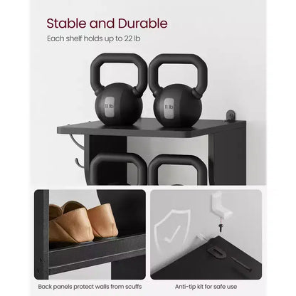 Meuble à chaussures vertical 7 niveaux, organisateur de chaussures étroit de 110 cm de haut avec 2 crochets et kit anti-basculement, étagère d'angle peu encombrante pour entrée ou chambre