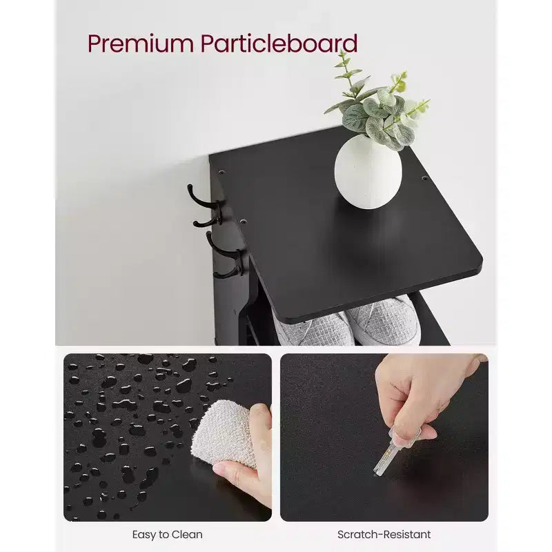 Meuble à chaussures vertical 7 niveaux, organisateur de chaussures étroit de 110 cm de haut avec 2 crochets et kit anti-basculement, étagère d'angle peu encombrante pour entrée ou chambre
