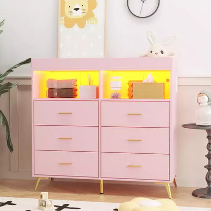 Commode à langer 6 tiroirs - Hauteur 41,5, meuble de chambre de bébé multifonctionnel