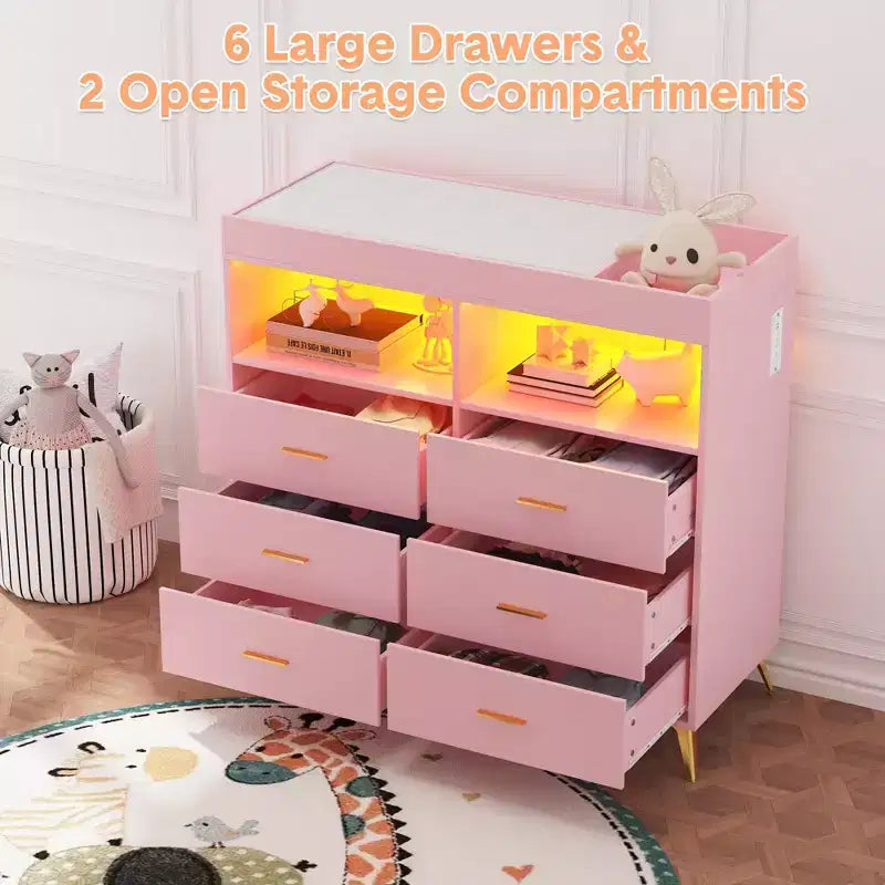 Commode à langer 6 tiroirs - Hauteur 41,5, meuble de chambre de bébé multifonctionnel