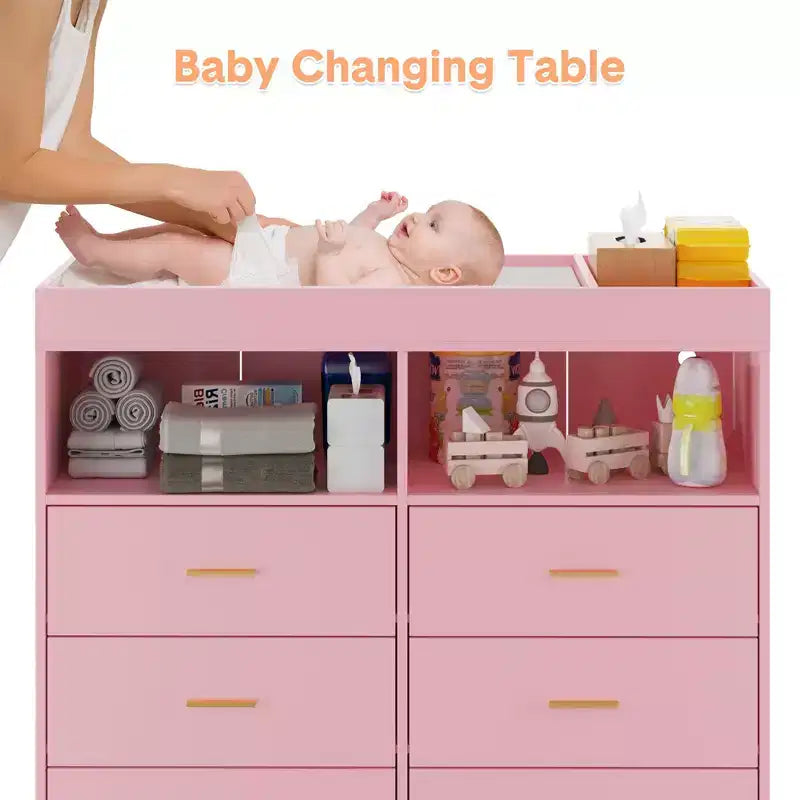 Commode à langer 6 tiroirs - Hauteur 41,5, meuble de chambre de bébé multifonctionnel