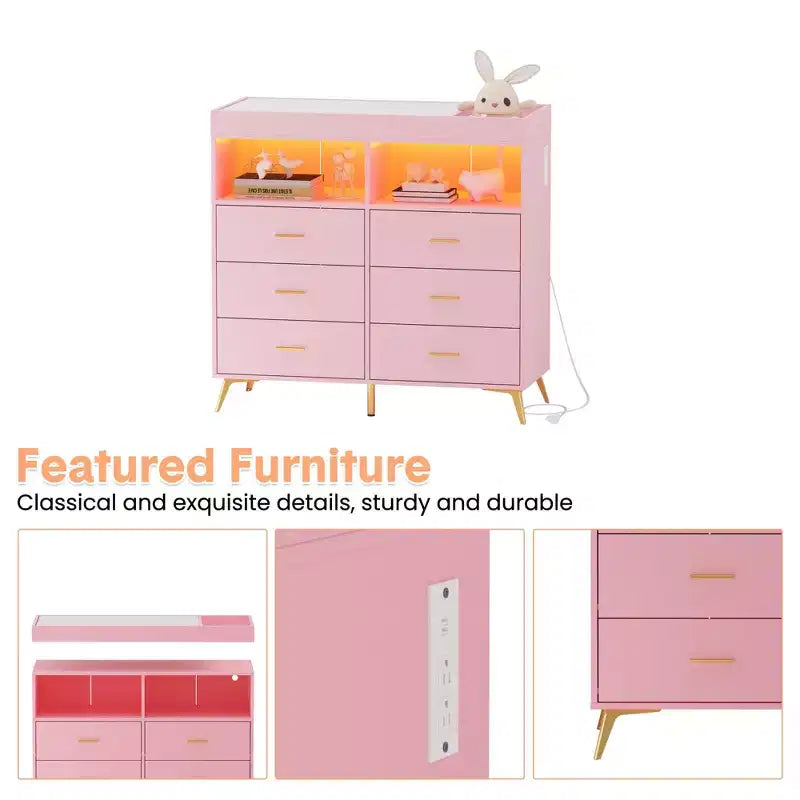 Commode à langer 6 tiroirs - Hauteur 41,5, meuble de chambre de bébé multifonctionnel