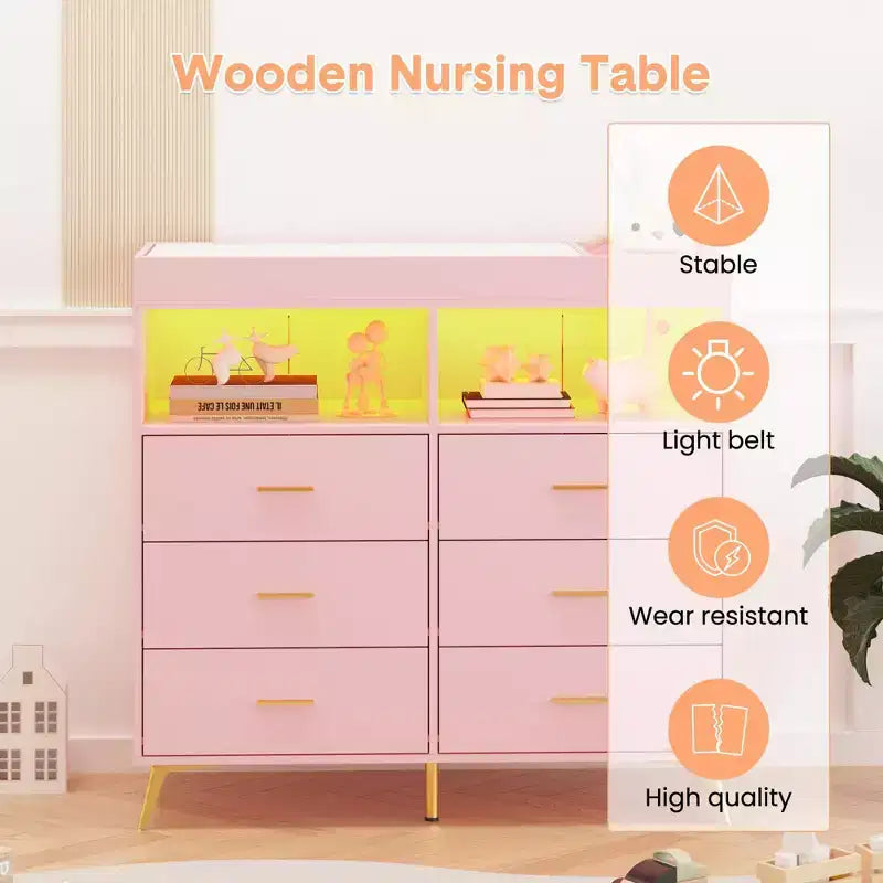 Commode à langer 6 tiroirs - Hauteur 41,5, meuble de chambre de bébé multifonctionnel