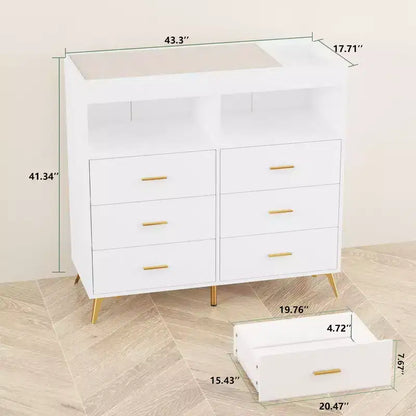 Commode à langer 6 tiroirs - Hauteur 41,5, meuble de chambre de bébé multifonctionnel