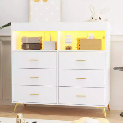 Commode à langer 6 tiroirs - Hauteur 41,5, meuble de chambre de bébé multifonctionnel