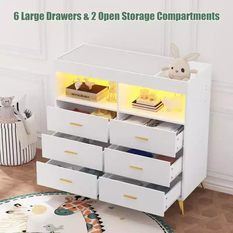 Commode à langer 6 tiroirs - Hauteur 41,5, meuble de chambre de bébé multifonctionnel