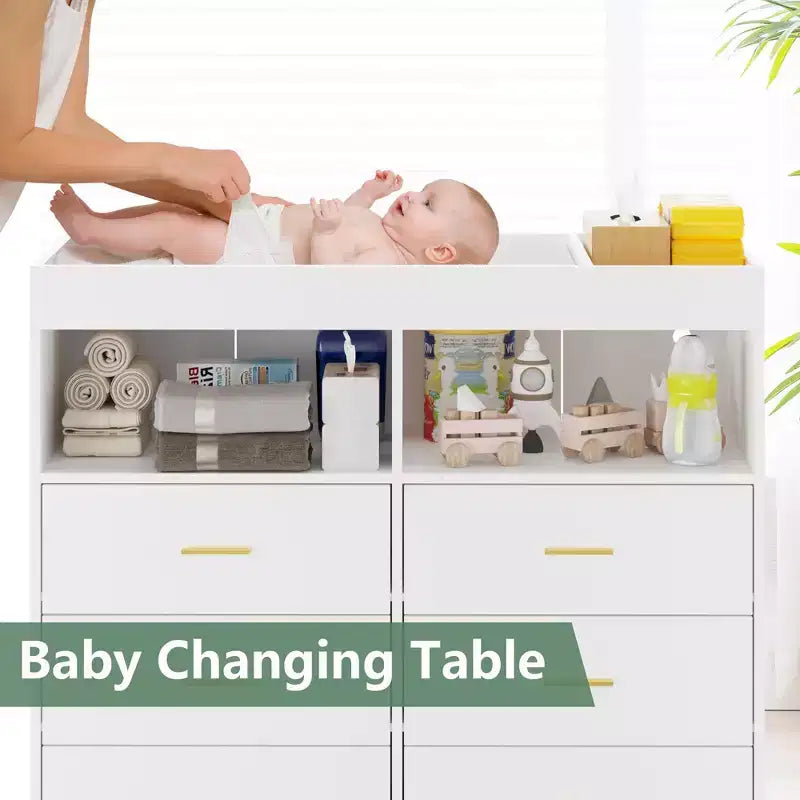Commode à langer 6 tiroirs - Hauteur 41,5, meuble de chambre de bébé multifonctionnel