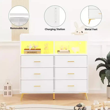 Commode à langer 6 tiroirs - Hauteur 41,5, meuble de chambre de bébé multifonctionnel