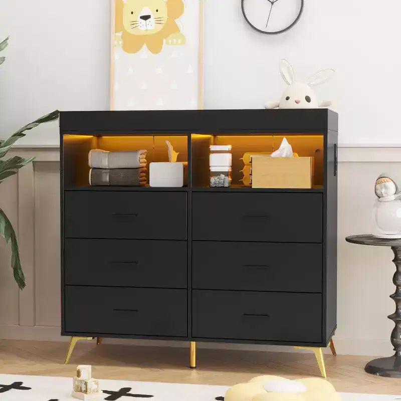 Commode à langer 6 tiroirs - Hauteur 41,5, meuble de chambre de bébé multifonctionnel