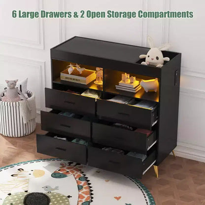 Commode à langer 6 tiroirs - Hauteur 41,5, meuble de chambre de bébé multifonctionnel