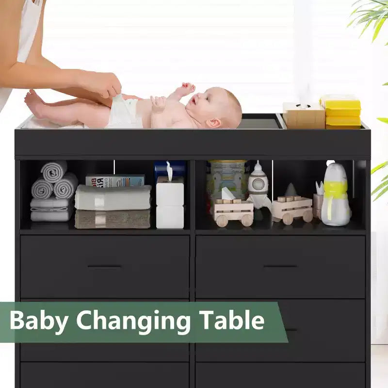 Commode à langer 6 tiroirs - Hauteur 41,5, meuble de chambre de bébé multifonctionnel