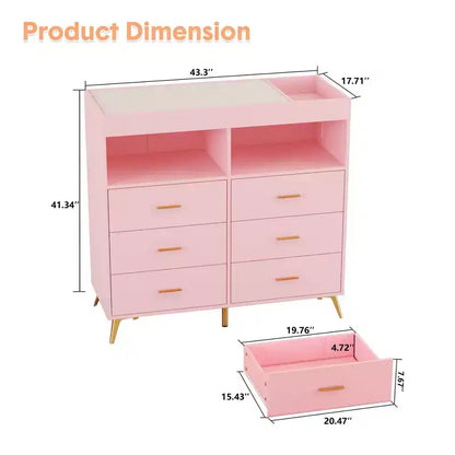 Commode à langer 6 tiroirs - Hauteur 41,5, meuble de chambre de bébé multifonctionnel