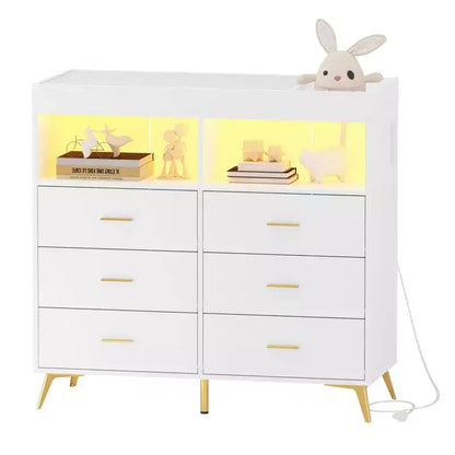 Commode à langer 6 tiroirs - Hauteur 41,5, meuble de chambre de bébé multifonctionnel