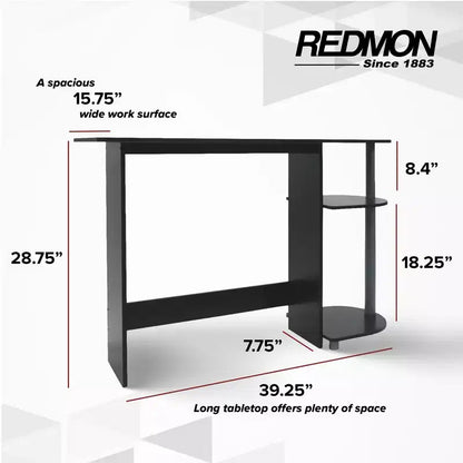 Bureau multimédia pour ordinateur portable, maison ou bureau avec étagères de rangement, noir