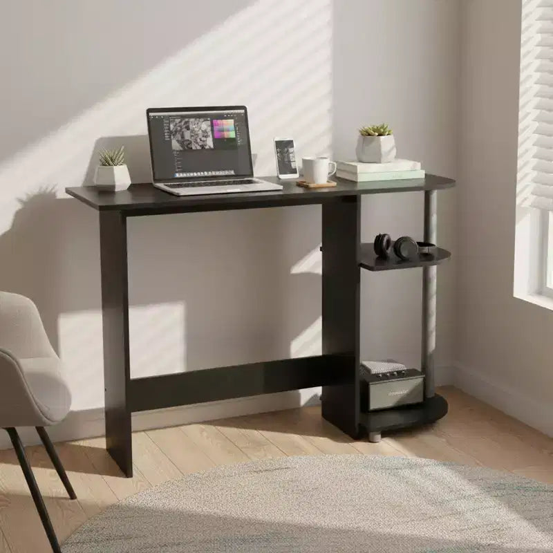 Bureau multimédia pour ordinateur portable, maison ou bureau avec étagères de rangement, noir