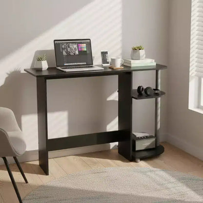 Bureau multimédia pour ordinateur portable, maison ou bureau avec étagères de rangement, noir
