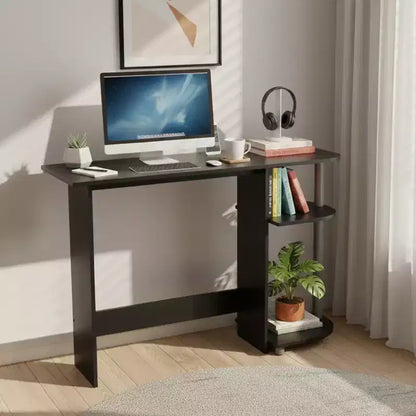 Bureau multimédia pour ordinateur portable, maison ou bureau avec étagères de rangement, noir