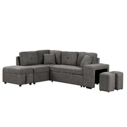 Canapé d'angle convertible avec pouf de rangement, canapé-lit pour salon