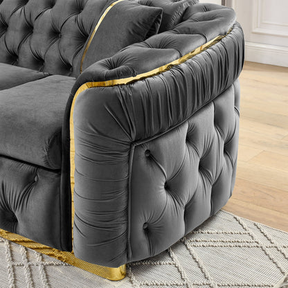 Canapé 3 places Velvet 90,6 po avec 2 oreillers, coussins haute densité, accents dorés et oreillers