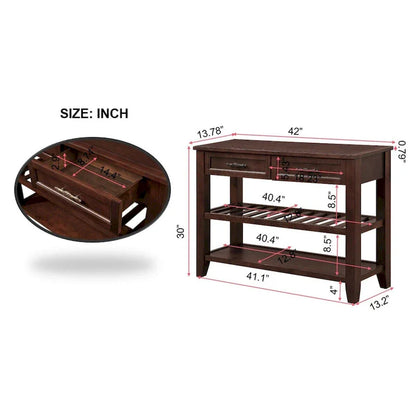 Table console de 42 po avec tiroirs et étagères à niveaux