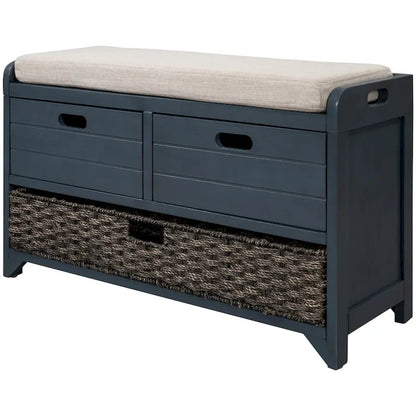 Banc de rangement en bois avec 2 paniers tressés