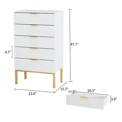 Commode de rangement à 5 tiroirs Table de chevet Meuble de rangement 60 cm L Blanc/Dos
