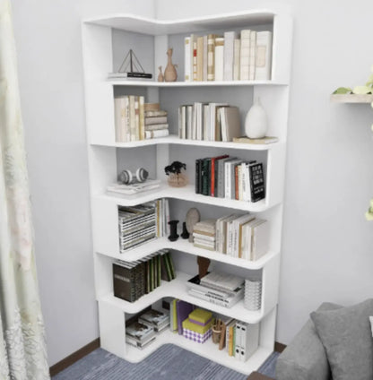 Étagère d'angle en bois manufacturé à 6 tablettes