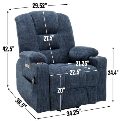 Fauteuil inclinable Power Lift avec massage et chaleur, fauteuils inclinables larges et rembourrés Lazy Boy avec ports USB, Type C et 2 porte-gobelets en acier