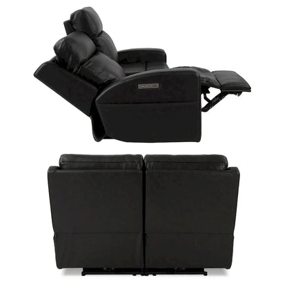 Causeuse inclinable électrique en cuir véritable avec espace de rangement et port de charge USB pour salon