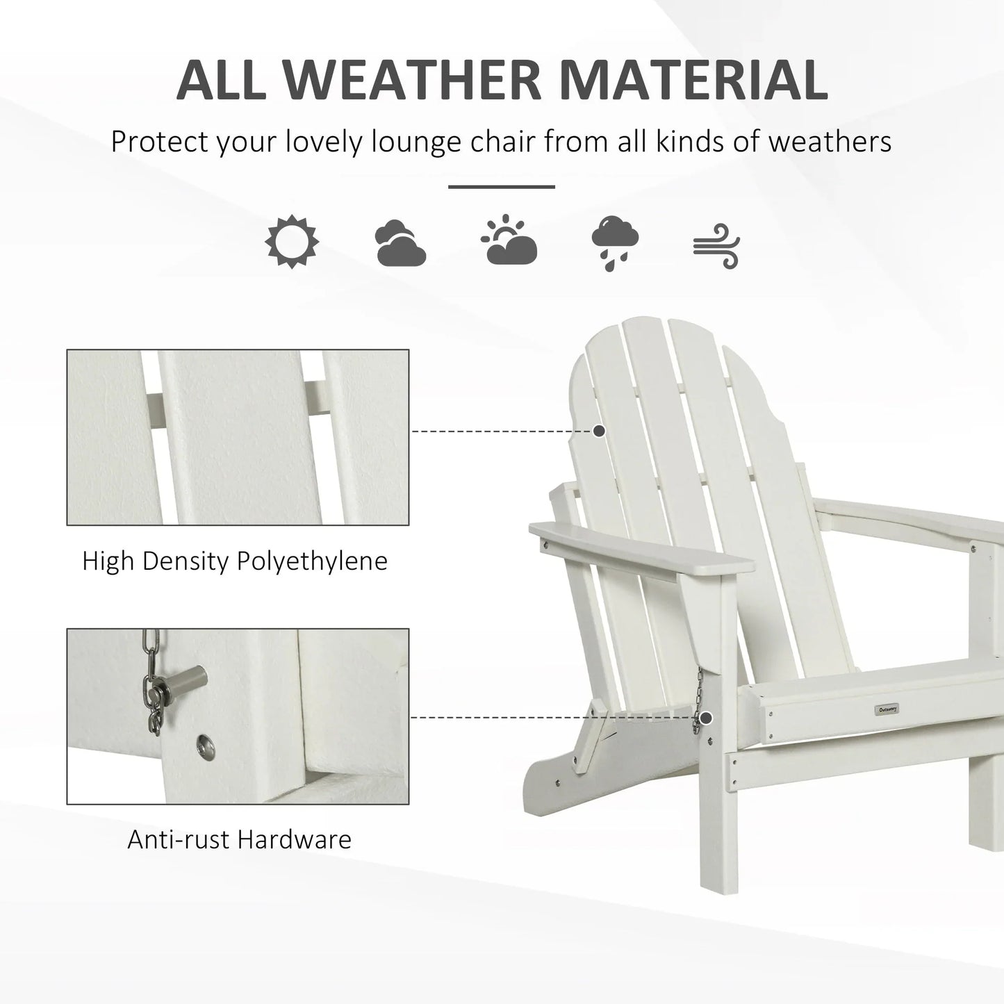 Chaise Adirondack pliante, chaises longues de plage en plastique HDPE toutes saisons pour terrasse et mobilier de jardin