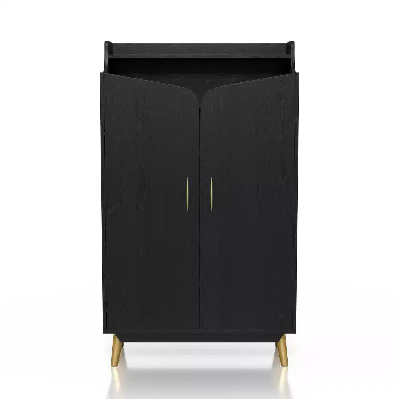 Tamworth Double Door Shoe Cabinet Black - miBasics: Holds 15 Pairs, Adjustable Shelves, Mid Century Style