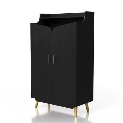 Meuble à chaussures à double porte noir - : Peut contenir 15 paires, étagères réglables, style milieu de siècle