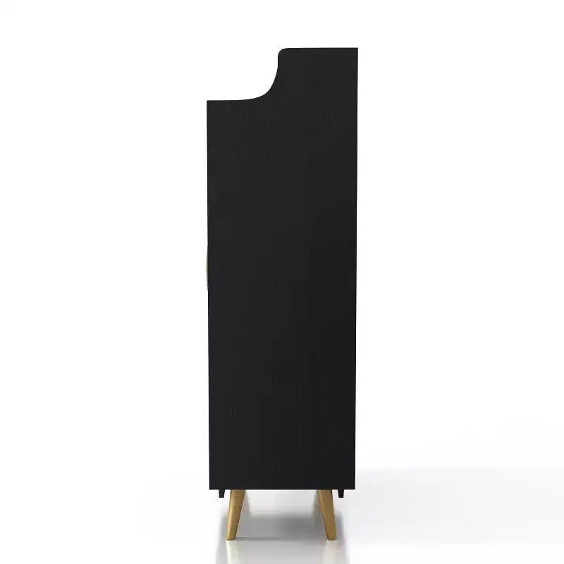 Meuble à chaussures à double porte noir - : Peut contenir 15 paires, étagères réglables, style milieu de siècle