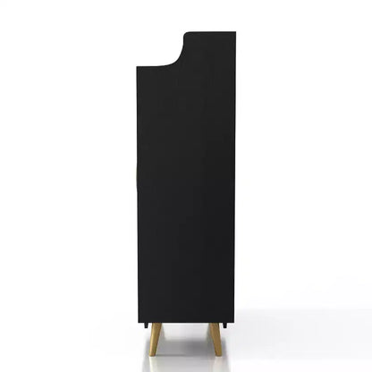 Meuble à chaussures à double porte noir - : Peut contenir 15 paires, étagères réglables, style milieu de siècle