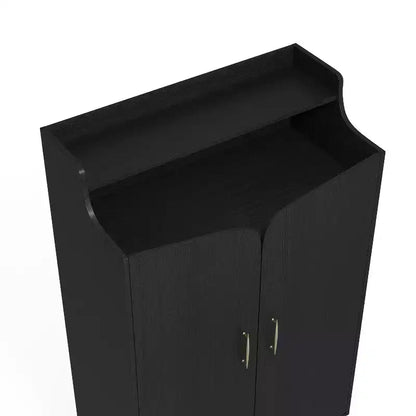 Meuble à chaussures à double porte noir - : Peut contenir 15 paires, étagères réglables, style milieu de siècle